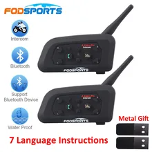 Fodsports 2 pcs V6 Pro Motorcycle Helmet Bluetooth Headset Intercom 6 Riders 1200M Wireless Intercomunicador BT