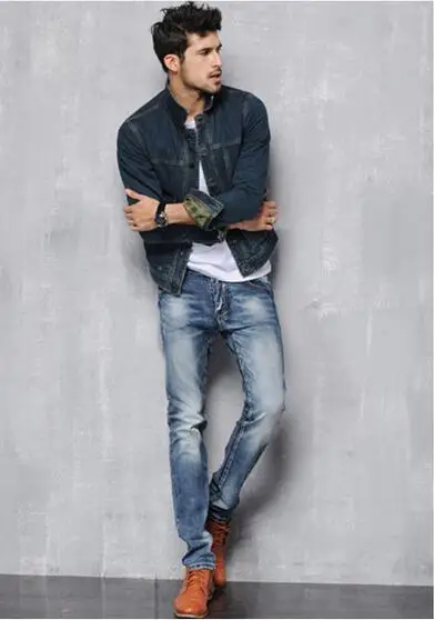 2016 Occident Fashion Vintage style High Quality Men s Jeans Mid Waist Full Length Pure Color
