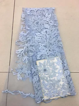 

Nigerian lace fabric 2018 high quality lace blue African lace fabric with beads and stone embroidery French lace fabric RF2553