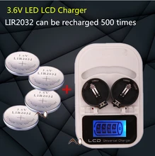 1 UNIDS cargador + 4PCSLIR2032, LIR2016 recargable LIR2025 LIR2032 3.6 V pila de botón, pantalla LED recargable, interfaz USB