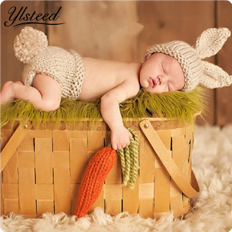 

Crochet Baby Costume Set Knit Rabbit Hat Newborn Photography Props Carrot+Hat+Pants 3 Pieces set Baby Photo Shoot Accessories