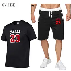 Брендовая одежда Jordan 23 мужские спортивные костюмы наборы 2019 новая Swag футболка хлопковая Футболка с принтом Футболка из двух частей