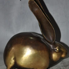 Bi003063 " Китайский Бронзовый Фэншуй Лаки Животных зодиака Банни Jade Кролик благоприятный статуя