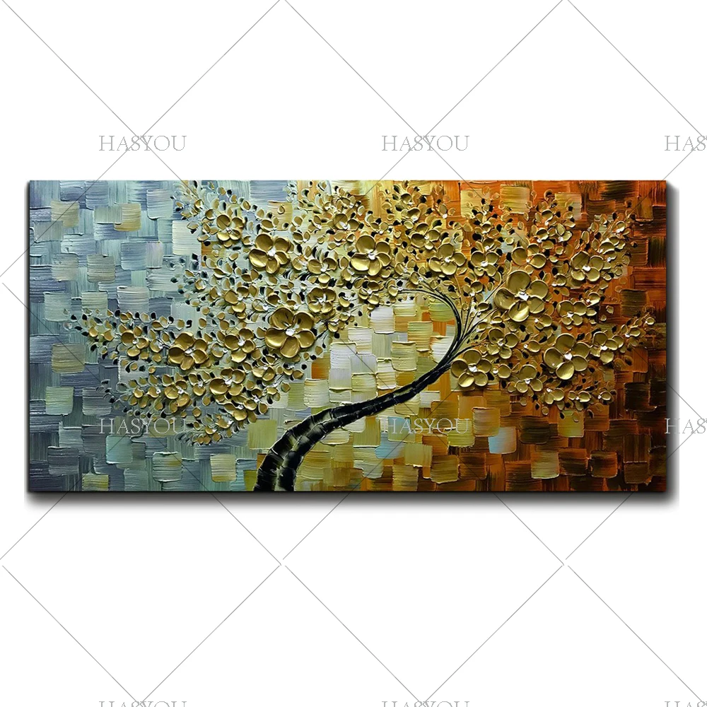 

Wall art home decor quadros flower Pictures painting Gold Flower Tree Oil Painting On Canvas Love Tree cuadros