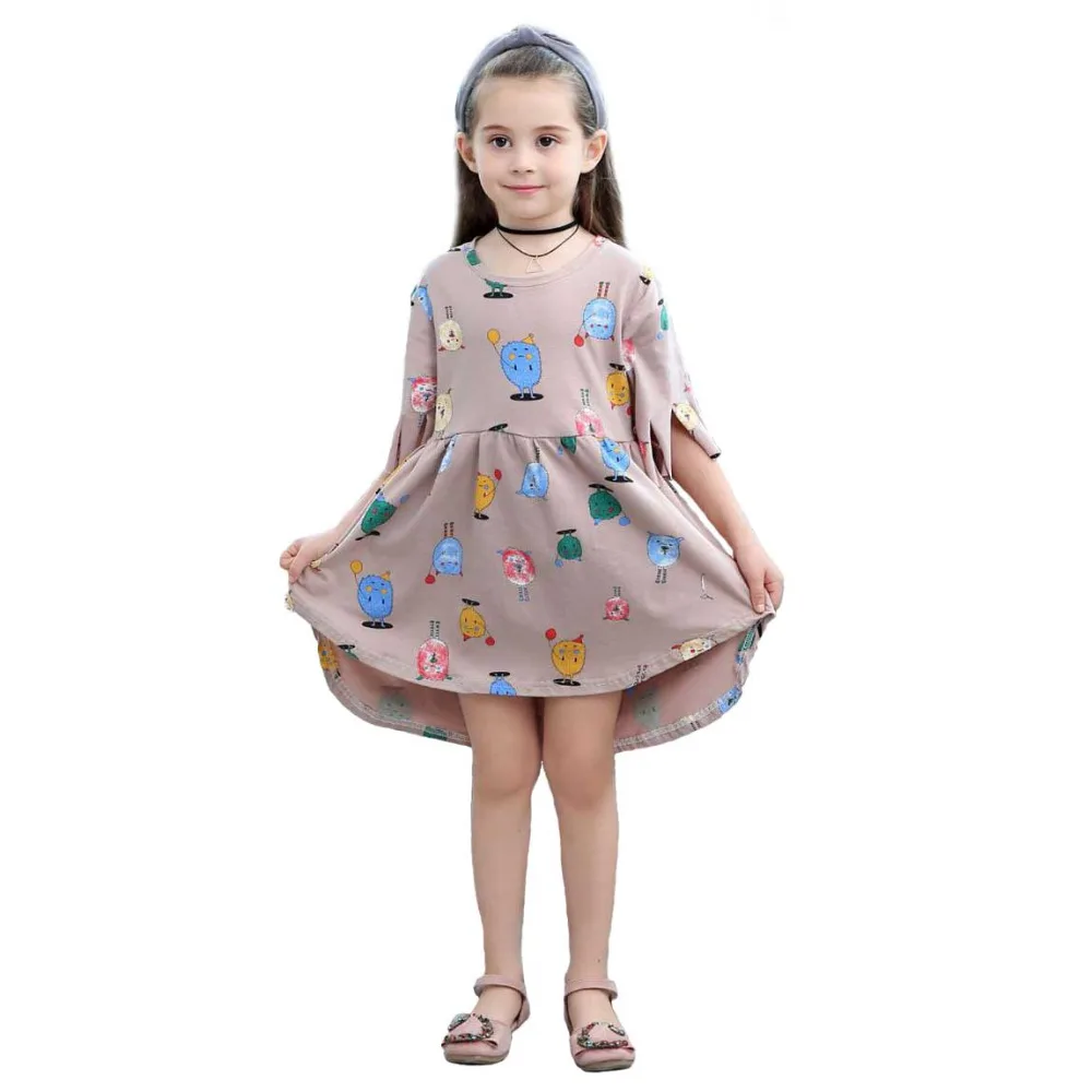 Europe Style Cartoon Print Little Girls Dresses Summer Casual Cotton ...