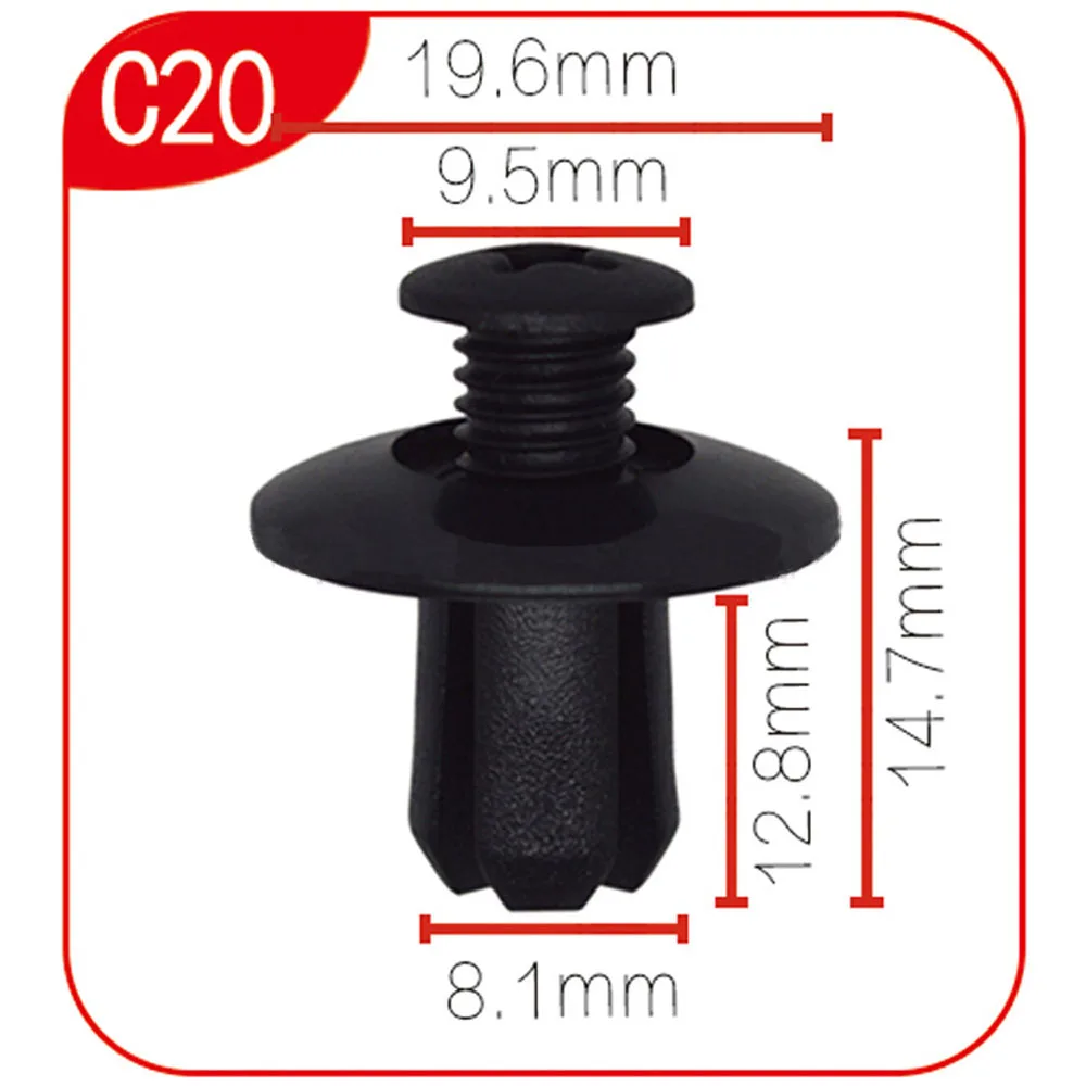 100Pcs C20 8mm Push Type Bumper Retainer Car Auto Plastic Clips