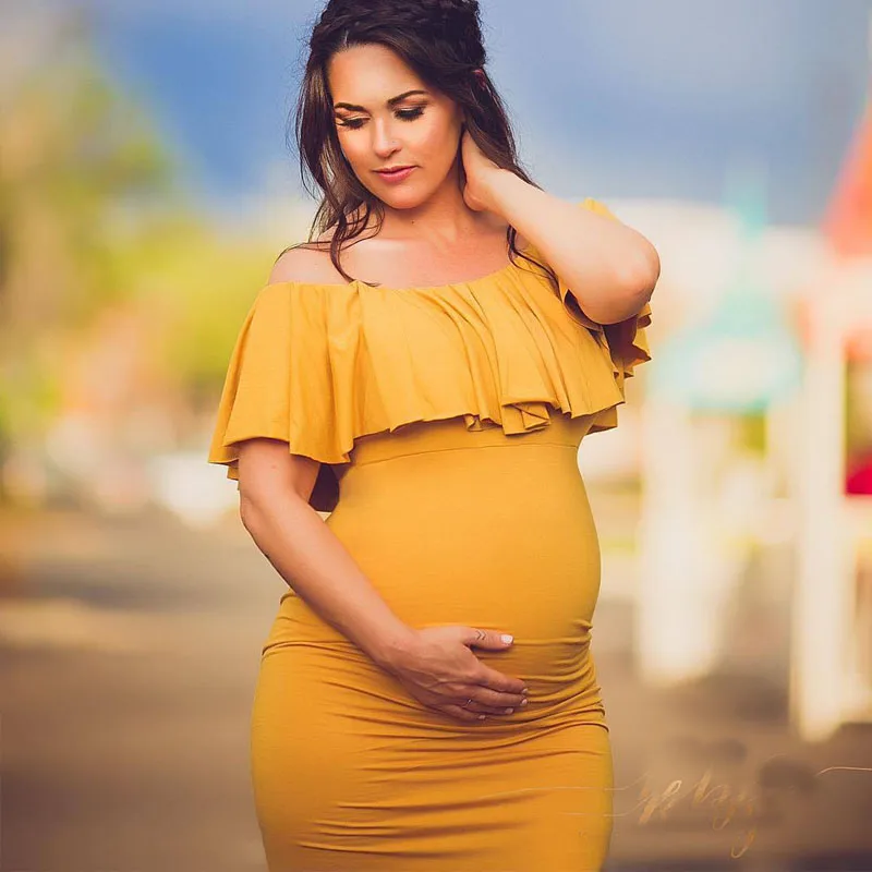 Оборками платья для беременных для фотосессии для беременных Подставки для фотографий Беременность фотографии Макси платье vestido largo embarazada - Цвет: Цвет: желтый