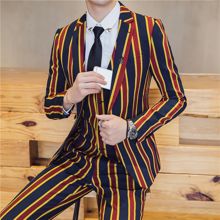 2017 мужские костюмы в полоску британском стиле Terno Slim Fit желтое вечернее платье