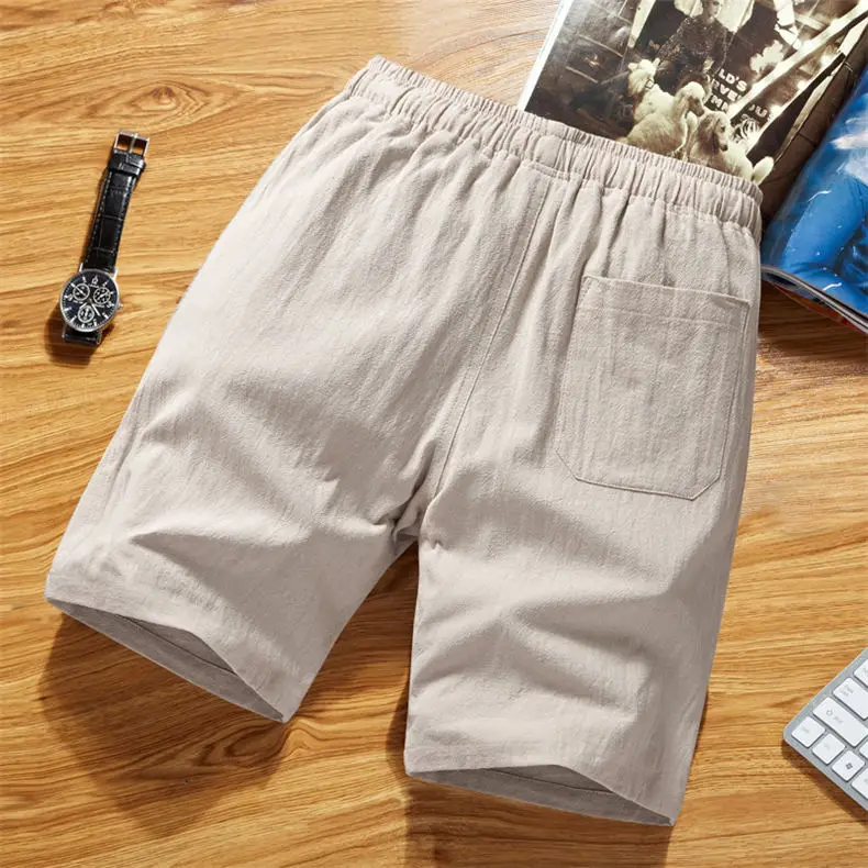 8Colors MuLs Summer Men Shorts 2018 Quality Cotton Linen Shorts Men Elastic Waist Breathable Male Shorts Knee Length Breechcloth-9