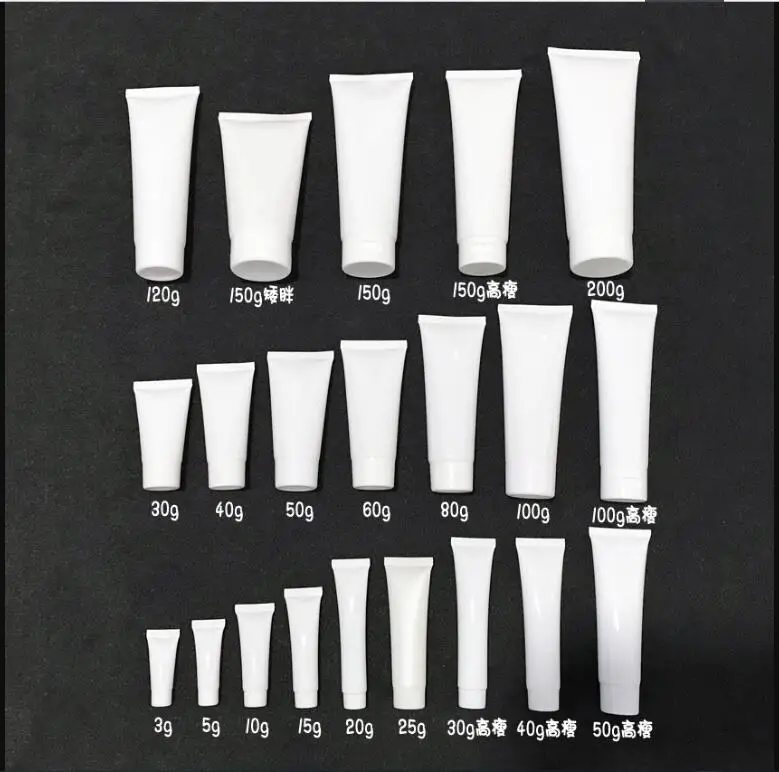 

100 pcs Free Shipping 50 100 120 150 200 g White plastic Packing Hose Bottle Flip Cap Gel cream lotion empty Container seal