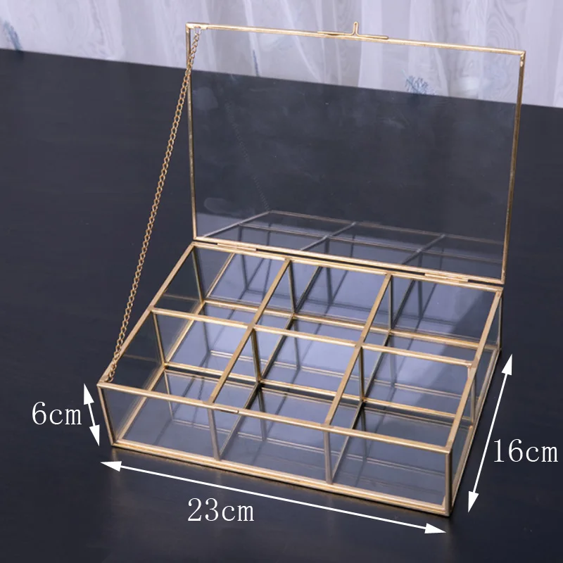 Винтажная Классическая квадратная Шестигранная стеклянная шкатулка для украшений, европейские ювелирные аксессуары, коробка для хранения косметики 23*16*6 см