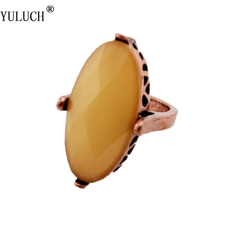 

YULUCH Facted Cut Geometric Yellow Semi-precious Stone Party Wedding Prom Rings For Woman Fashion Jewelry Rings Bands
