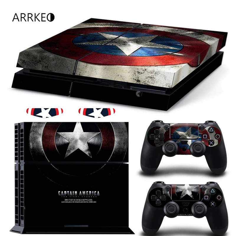 

ARRKEO Captain America Vinyl Cover Decal PS4 Skin Sticker for Sony Play Station 4 Console & 2 Controller Skins The Avengers
