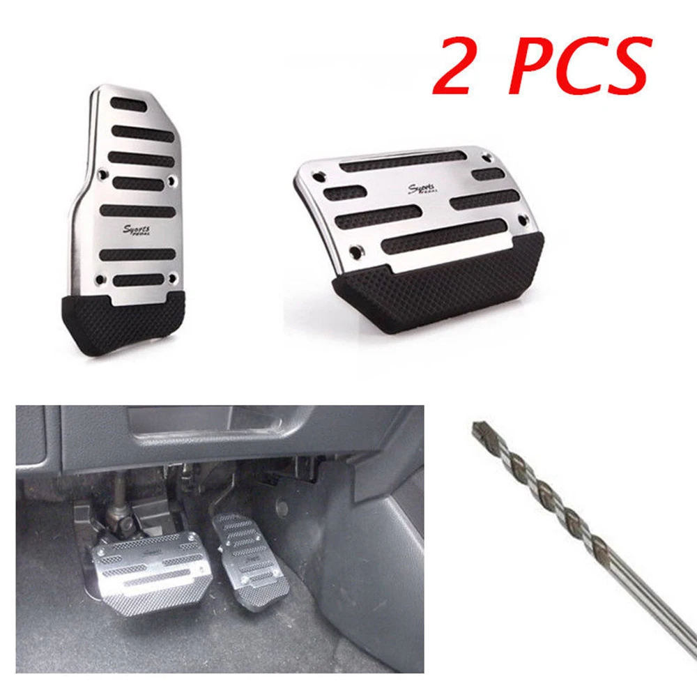 

2Pcs alloy Accelerator Foot Rest Modified Pedal Pads Performance Aluminium Kit Silver Car Pedal Cover Set Kit Universal Non-Slip