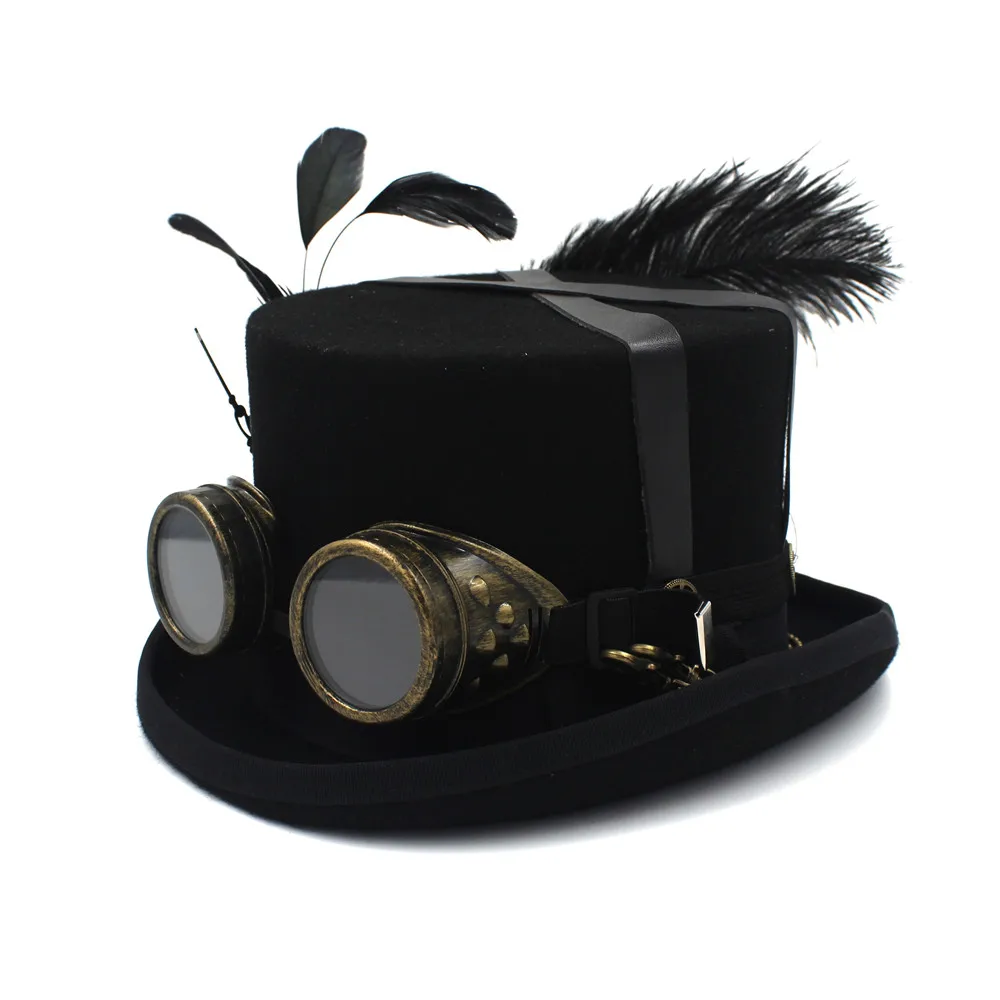 Черная шерстяная фетровая шляпа «сделай сам» в стиле стимпанк, викторианский Топ, шляпа для женщин и мужчин в стиле стимпанк, вечерние очки в стиле стимпанк