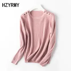 HZYRMY осень-зима Новый Для женщин свитер с круглым вырезом модные высокое качество рубашка однотонная короткая шерсть трикотажный пуловер