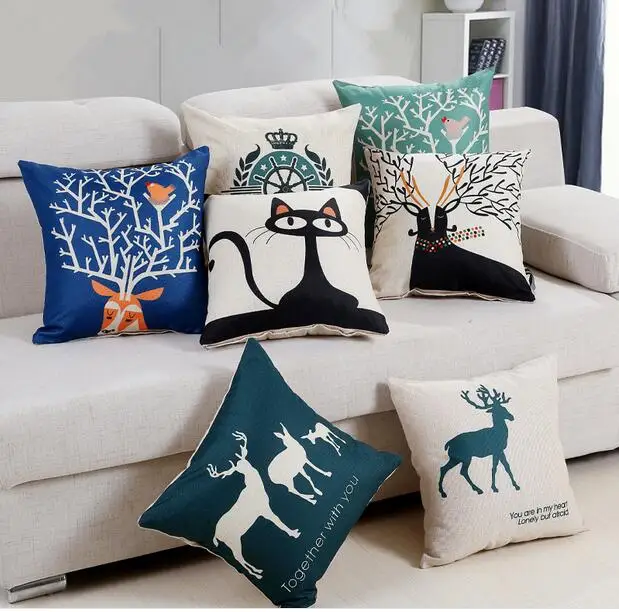 Creative Pillow  45*45  Christmas Gift Customized Linen Cushion  for Home Decoration Not Including Filling in Office in Car