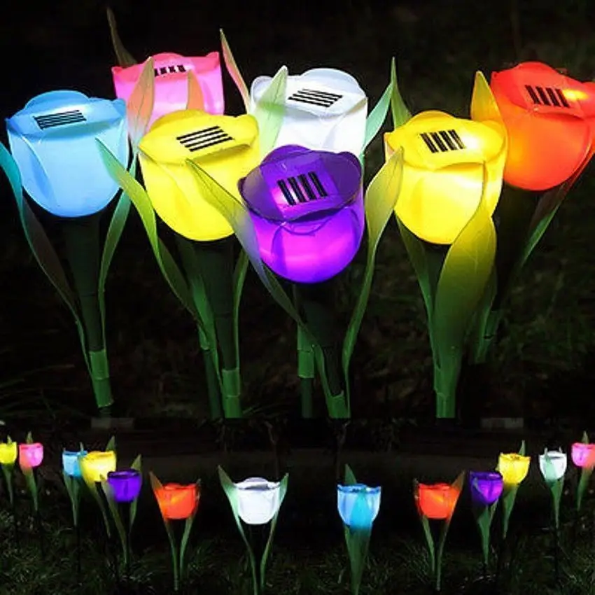 5PCS/LOT New Arrival Outdoor Solar Powered Tulip Flower Shape LED Light