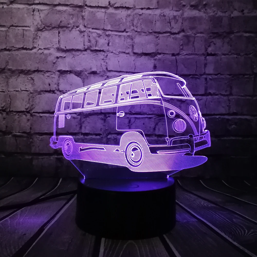 Travel Bus Led 3d Lamp Multicolor Gradient Rgb Cartoon Car Night