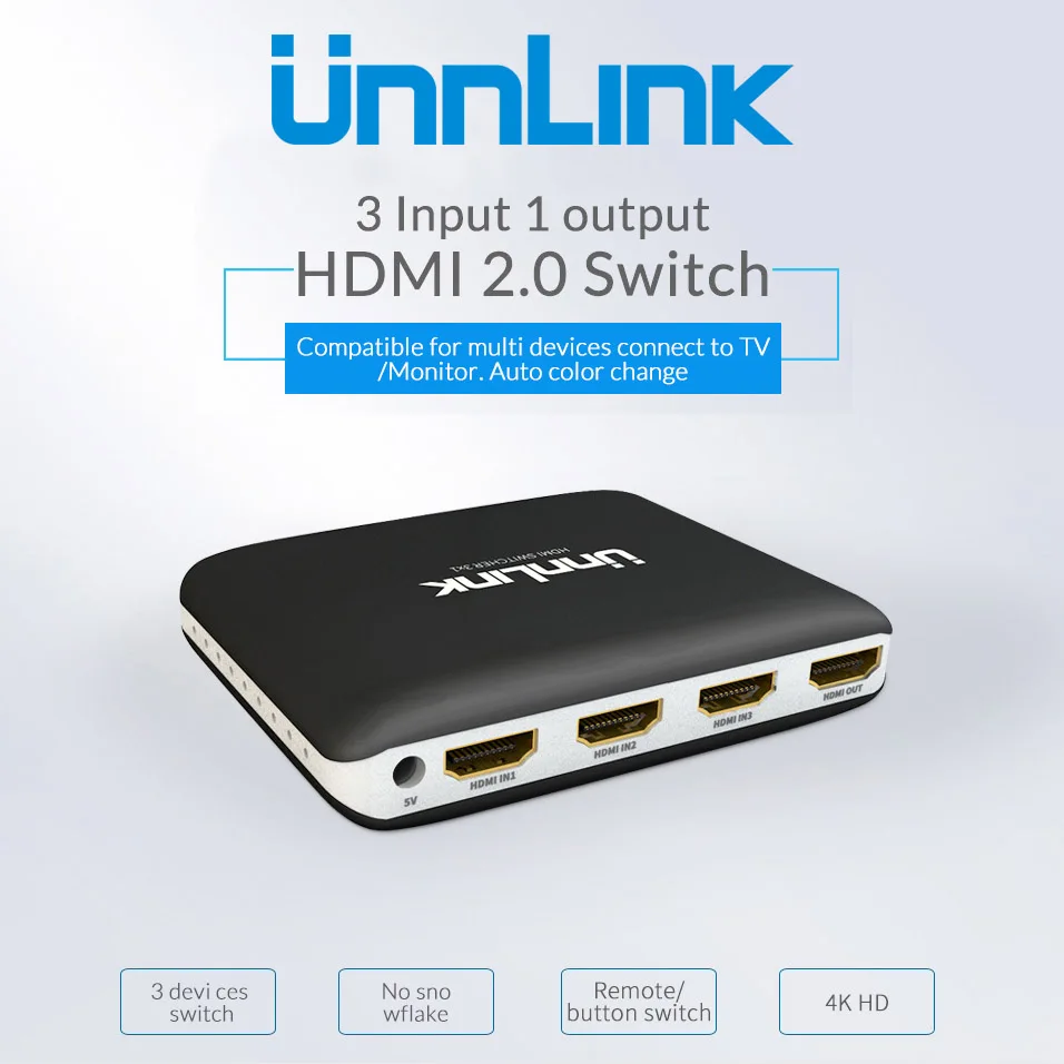 Unnlink HDMI переключатель 3x1 5x1 7x1 2 0 UHD 4K @ 60Hz 10 бит HDR HDCP2.2 с ИК пультом дистанционного