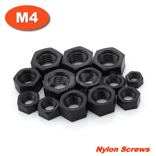 

500pcs/lot DIN934 M4 Black Nylon Metric Machine Hex Nuts