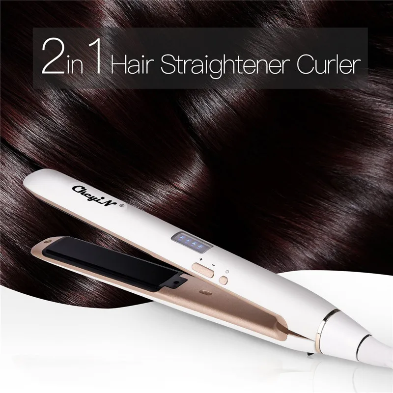 

2 in 1 Hair Flat Iron Professional Hair Straightener Curler with LCD Temperature Display Hair Styling Tool 4 Temp Settings 30