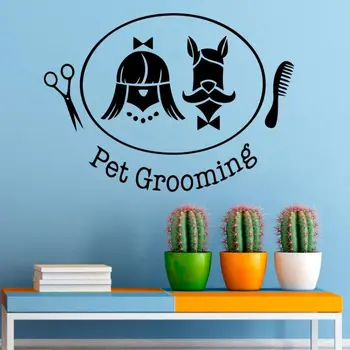 

Pet Grooming Wall Decal Pet Shop Interior Wall Decor Pets Salon Logo Vinyl Wall Sticker Dog And Cat Removable Wall Mural AY1307