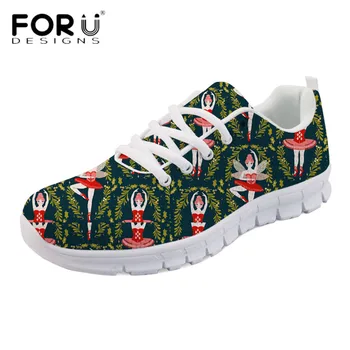 

FORUDESIGNS Women Autumn Flats Cute Cartoon Ballerina Print Comfortable Sneaker Shoes for Female Light Mesh Walking Shoe Zapatos