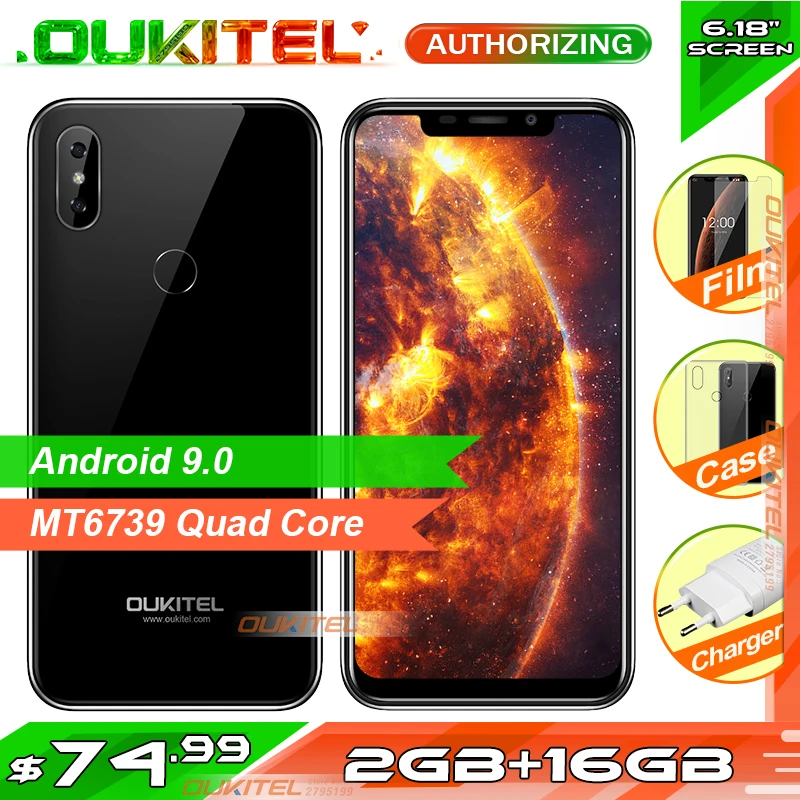 

OUKITEL C13 Pro 6.18" Android 9.0 Mobile Phone Quad Core 2GB RAM 16GB ROM Fingerprint 5G/2.4G WIFI 4G LTE Smartphone Face ID