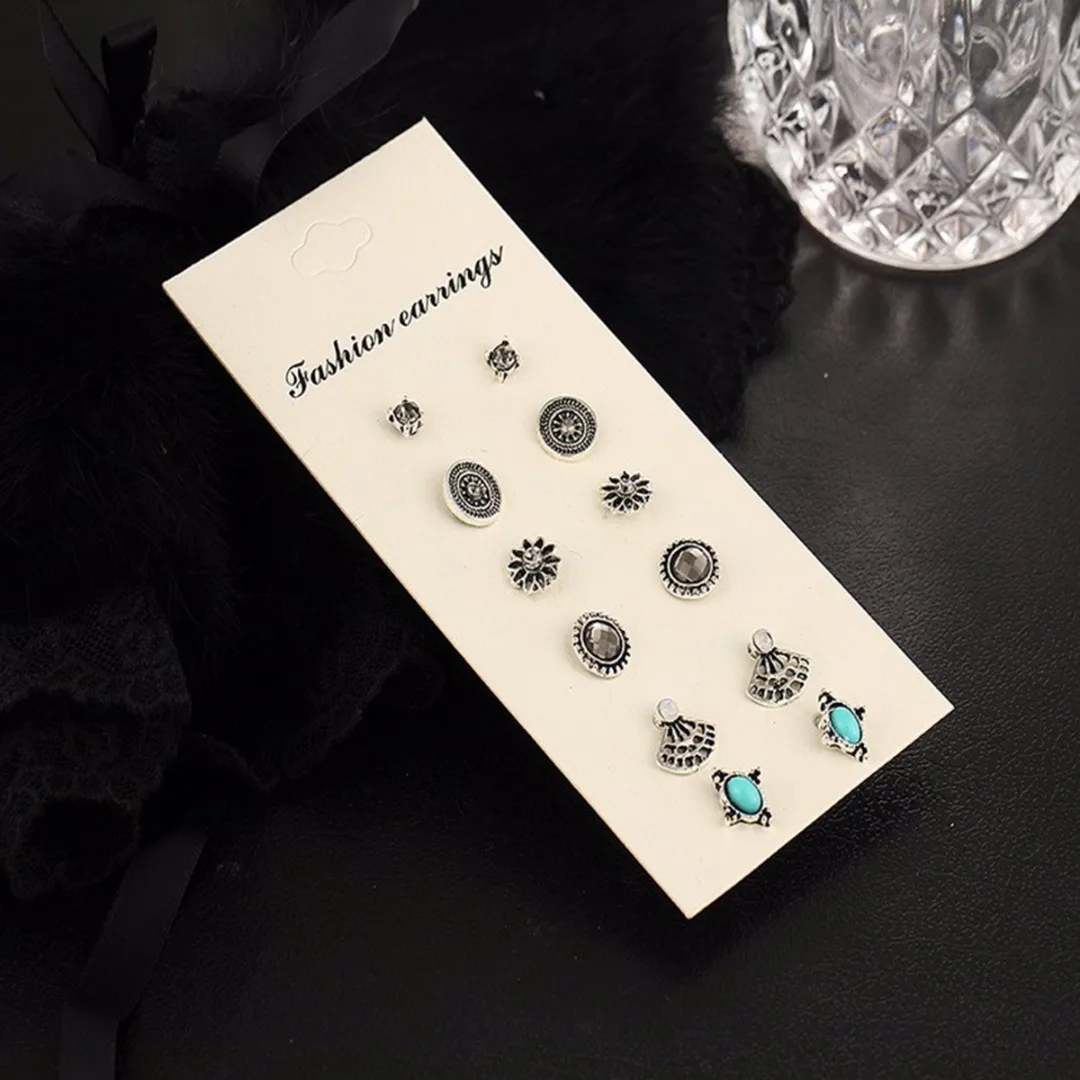6pairs/ set Vintage Crystal Heart Earrings For Women Stone Beads Ear Cuff Piercing Ears Clips Steampunk Love Party Earring Sets