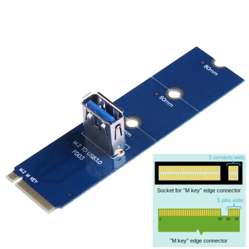 NGFF M.2 to USB 3.0 PCI-E Riser Card M2 M Key Motherboard to USB3.0 Extender Raiser Adapter for 2242/2260/2280 for BTC Mining
