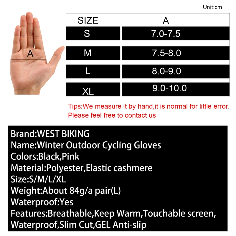 WEST BIKING, зимние перчатки для велоспорта, водонепроницаемые, с сенсорным экраном, противоскользящие, сохраняющие тепло, для спорта на открытом воздухе, MTB, шоссейные, велосипедные перчатки