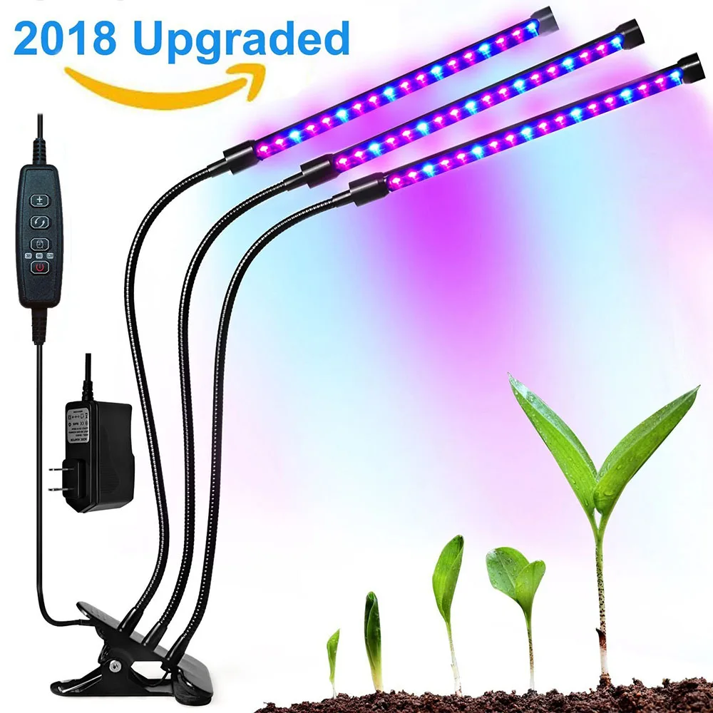 

LED Grow Light 30W Triple 3 Head Plant Lamp Timing Function Dimmable for Flower Vegetable Indoor Houseplant Greenhouse Growing