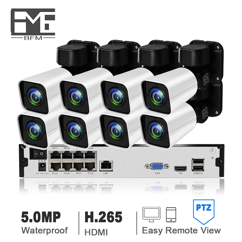 BFMore 4CH 8CH H.265 PTZ 5.0MP POE 4X Zoom NVR комплект системы видеонаблюдения ip камера наружная