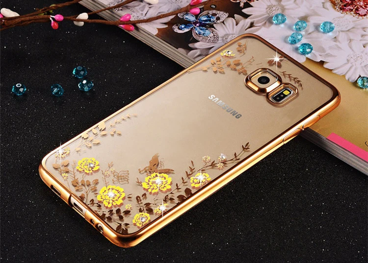 Flora Diamond Case for Samsung Galaxy A3 A5 A7 2016 J5 J7 S5 S6 S7 Edge Chic Flower Bling Soft TPU Clear Phone Back Cover
