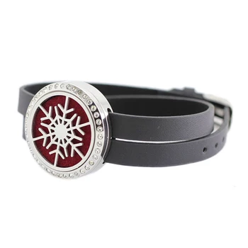 

2016 New Fashion 30mm Crystal Screw Christmas Stainless Steel Essential Oil Diffusing Perfume Locket Genuine Leather Bracelet