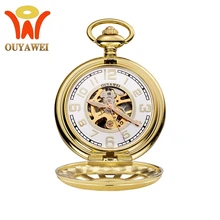 OUYAWEI Золото стимпанк Скелет механический карманные часы для мужчин Античный роскошный бренд ожерелье карманные часы цепочка мужские часы