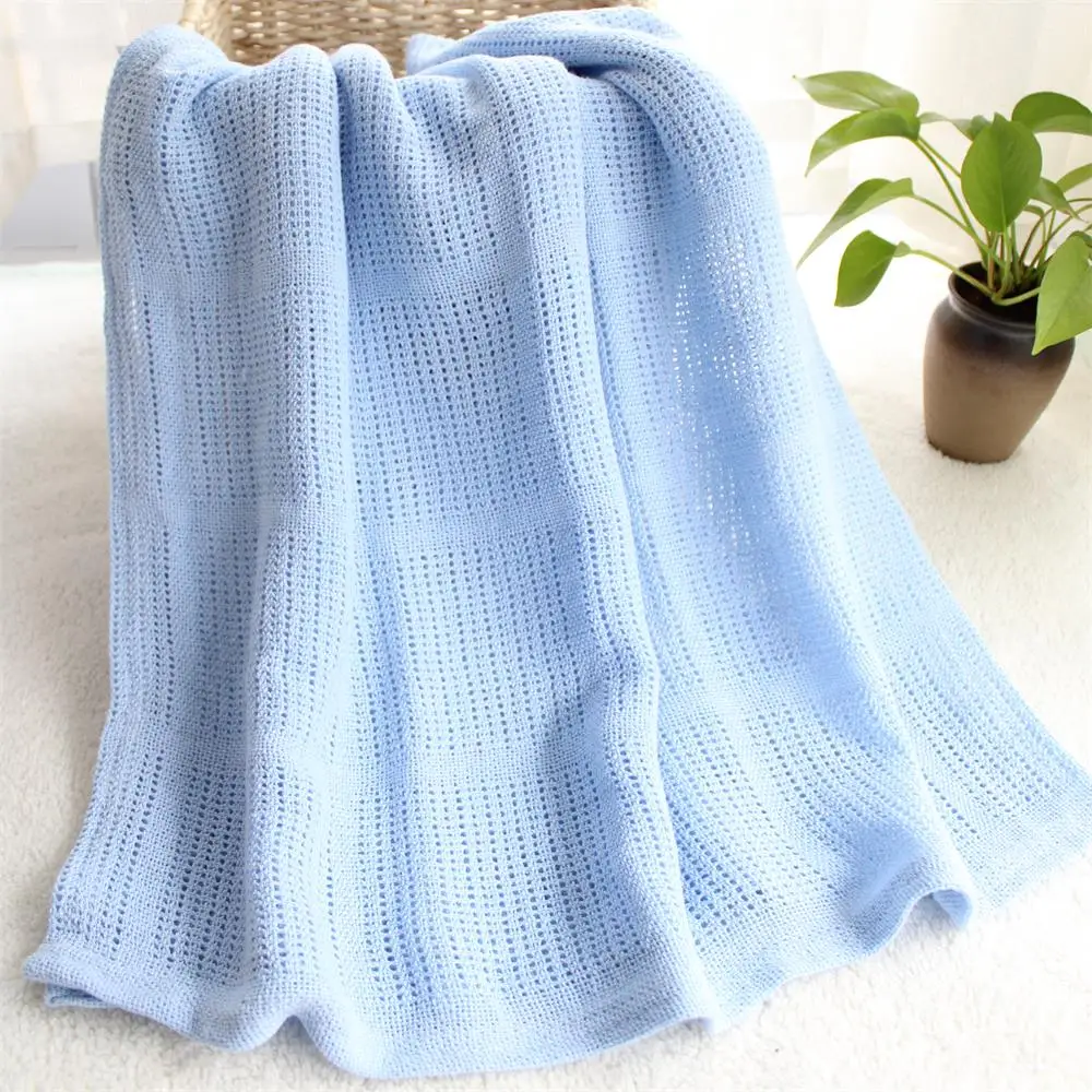 90X120cm knitted super soft Cotton crochet hole thin summer baby wrap
