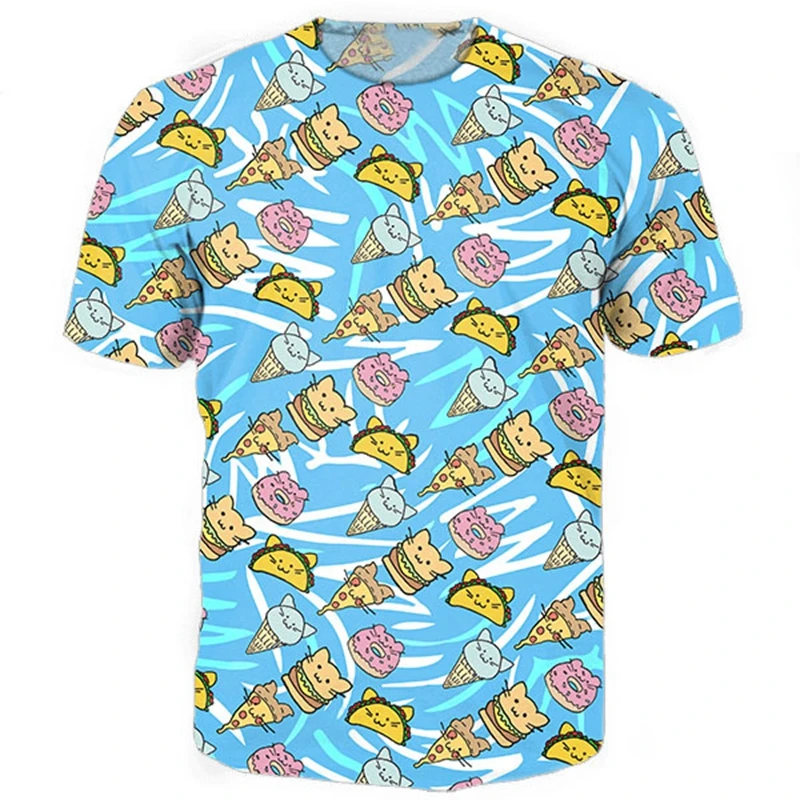 

Cat Food Tee 3d Funny T Shirts Tacos/Burgers/Pizzas/ice Creams/Donuts Printed T-Shirt Women Men Casual Tees Tops Shirt 5XL R2819