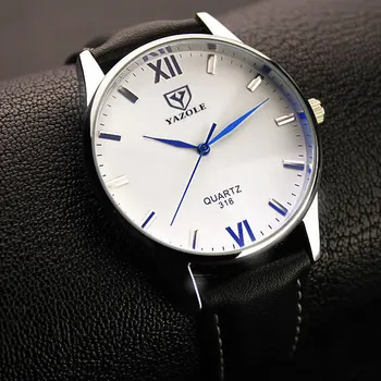 

YAZOLE Male Luxury Watch Man Leather Band Blue Roman Number Dial Quartz Waterproof Clock Watch Heren horloge Orologio Uomo Gift