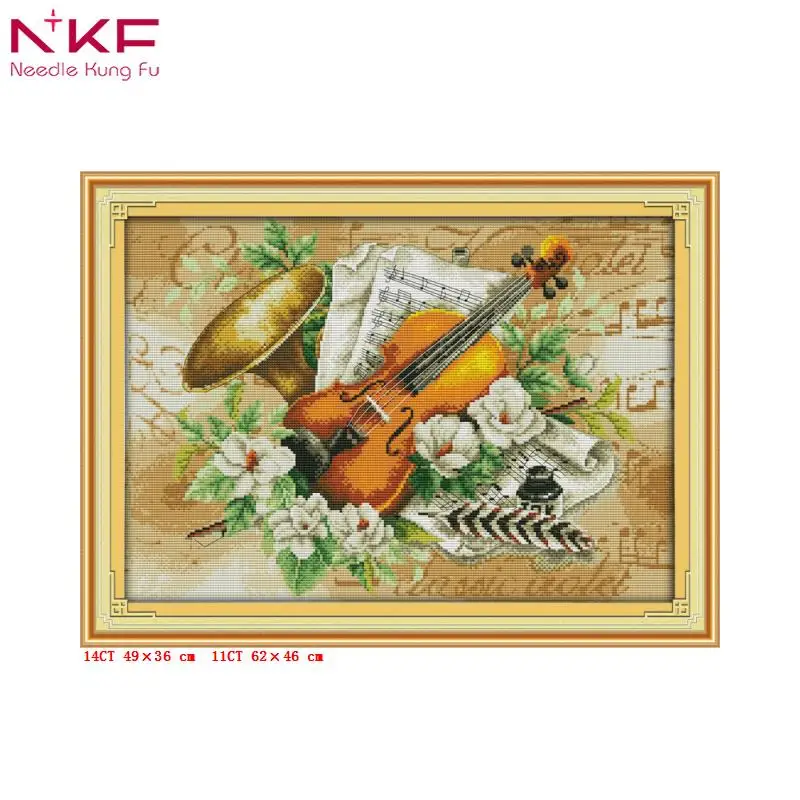 

NKF Flowers and the violin counted cross stitch patterns dmc embroidery kits sale Print pattern Handicraft needlework sets