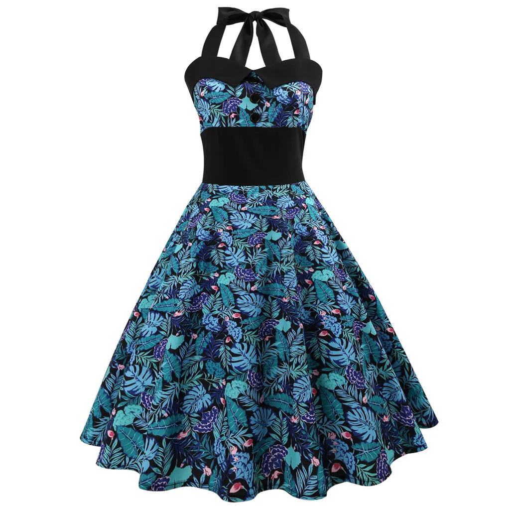 

Clothes Women's Vintage Polka Halter Summer Dress Women Floral Sping Retro Dress