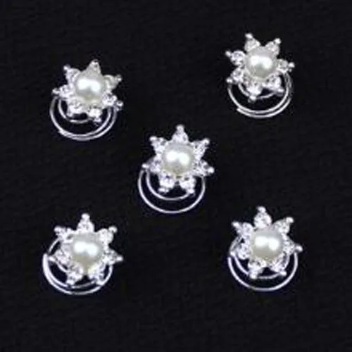 12pcs/Lot Wedding Bridal Crystal Faux Pearl Flower Hair Pins Twists Coils Swirl Spiral Hairpins Headwear