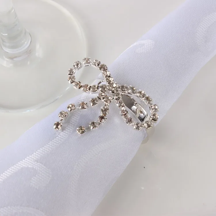 100pcs/lot Silver rhinestone bow napkin ring Alloy napkin buckle