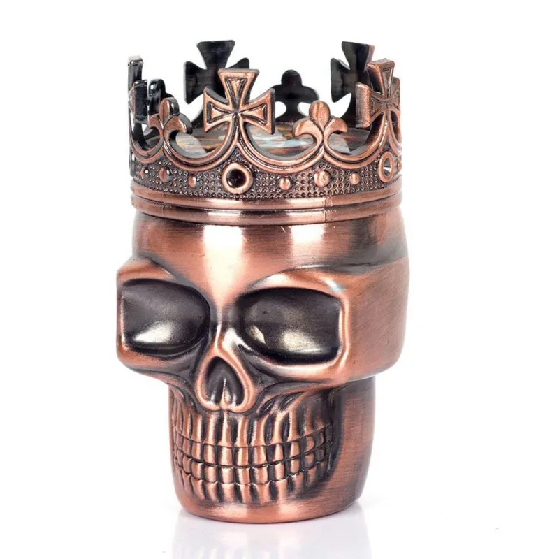 Skull King Herb Grinder - Metal, 45mm Diameter with 2 Layers in Gold & Bronze