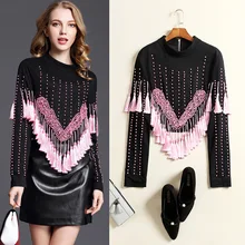 Новинка, осенняя Женская одежда, Свободный Топ с бусинами и бахромой, вязаные куртки, короткое пальто для женщин