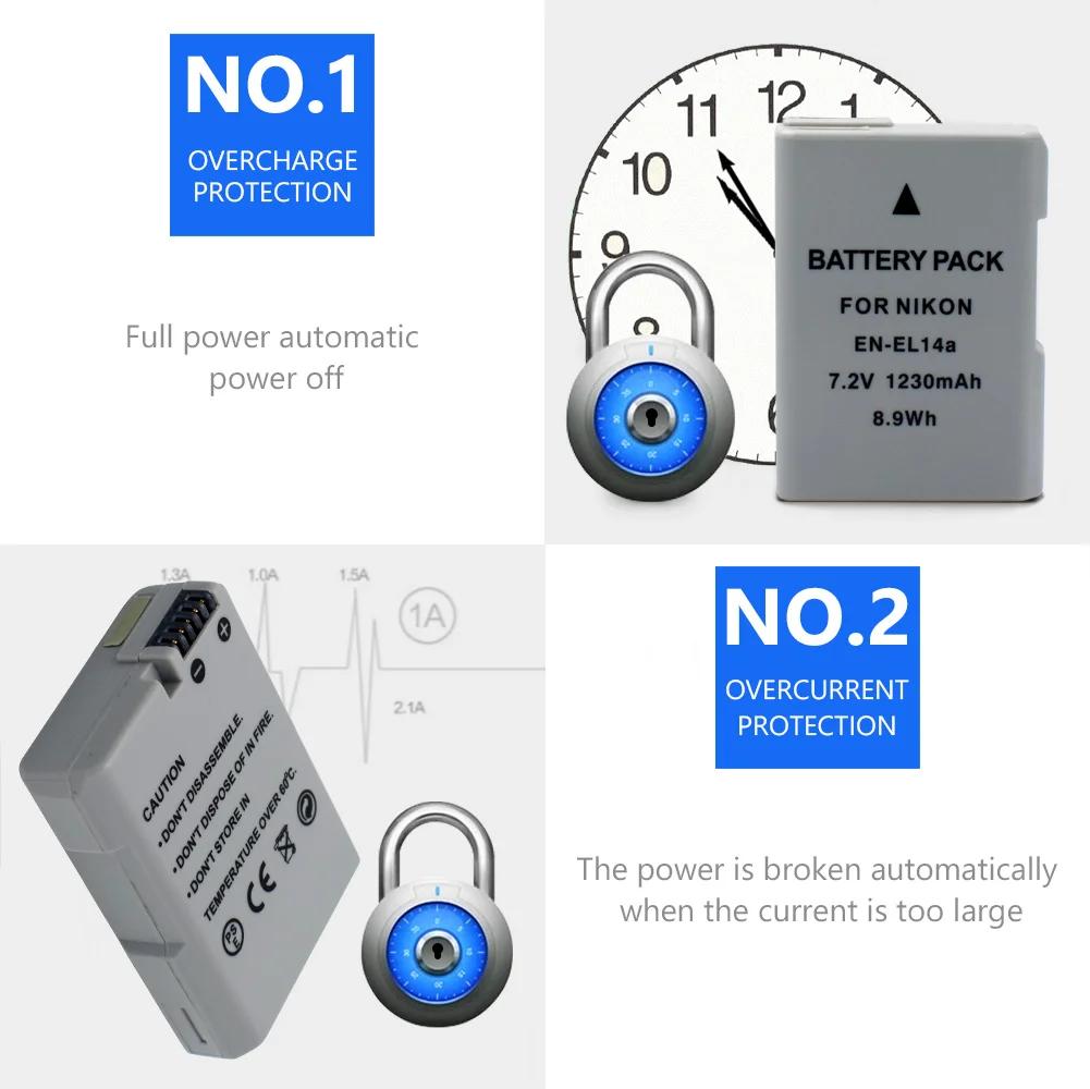 Цифровые батареи 7,2 v 1230mAh перезаряжаемая декодированная батарея для камеры Nikon Coolpix с одним объективом, рефлекторный EN-EL14A, литий-полимерный