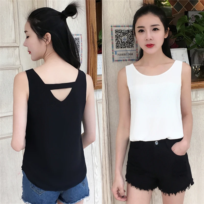 New Arrival Womens Tank Tops  2017 Women Summer Chiffon Blouse Plus Size S-4XL Sleeveless Casual Shirt Black White Red Blue Pink