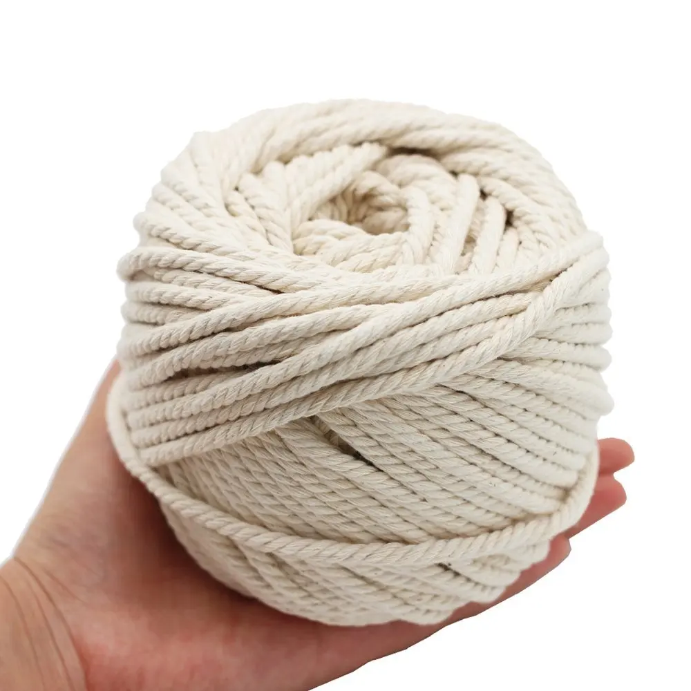 

6/5/4mm Macrame Rope Twisted String Cotton Cord For Handmade Natural Beige Rope DIY Accessories 50/65/100M