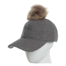 Бейсбол кепки для леди милый помпон имитация из шерсти ягнёнка, кашемир Бейсбол кепки комфорт и тепло, чистый цвет, для отдыха, кепки, головной убор в хип-хоп стиле